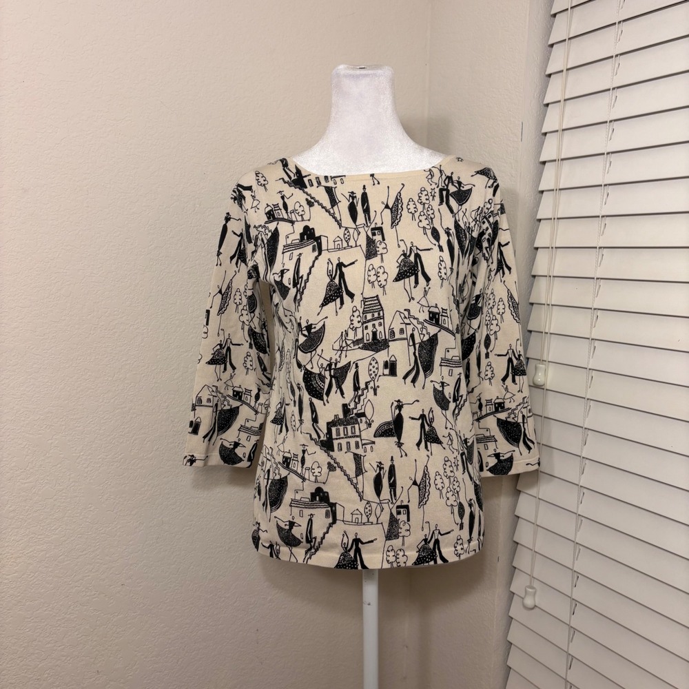 Girlhoodcore shoe diva cream black top artsy sketch print City Silk size S